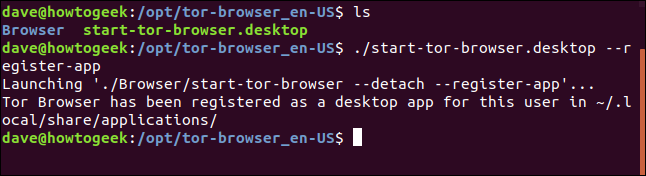 在終端窗口中顯示cd / opt / tor-browser_en-US