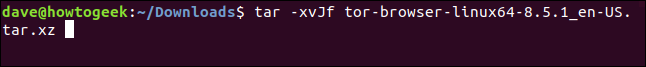 tar -xvJf tor-browser-linux64-8.5.1_en-US.tar.xz在終端窗口中