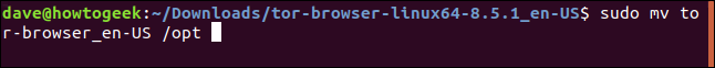 sudo mv tor-browser_en-US / opt在終端窗口中